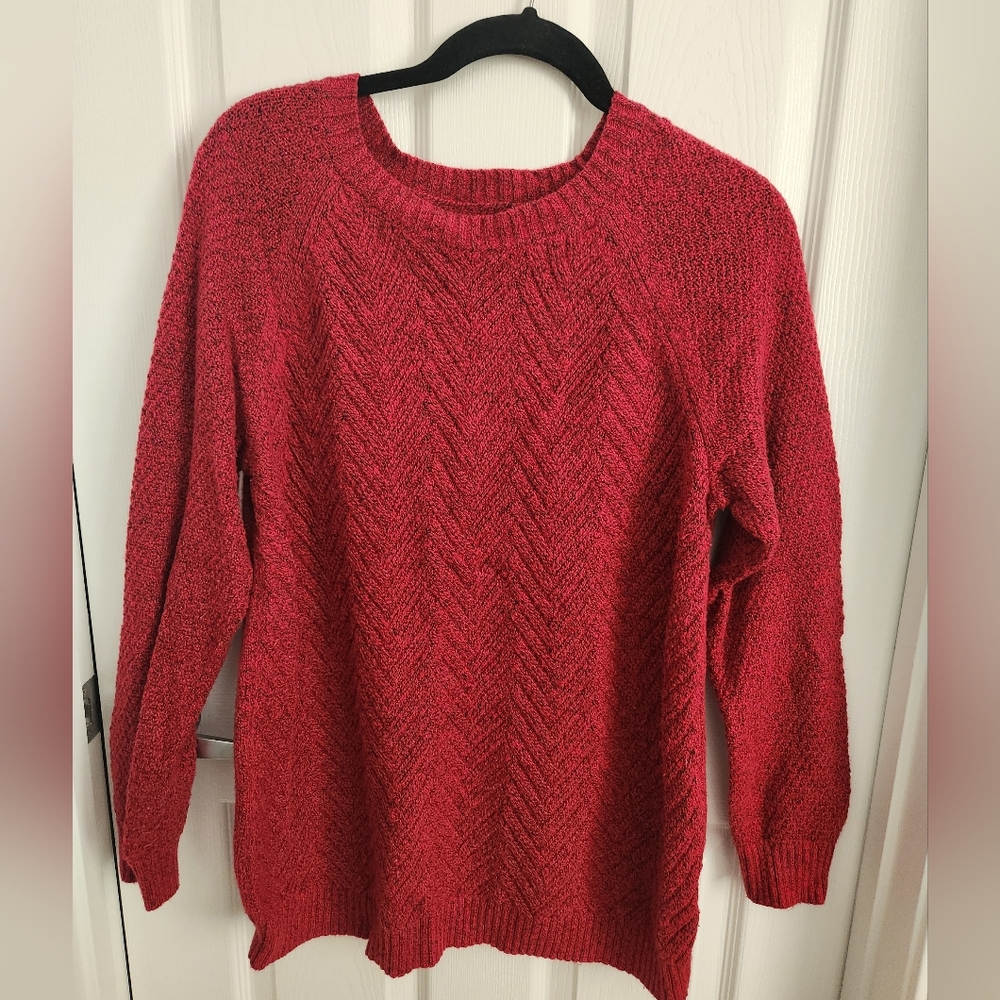 Red Knit Chevron Pattern Pullover Sweater